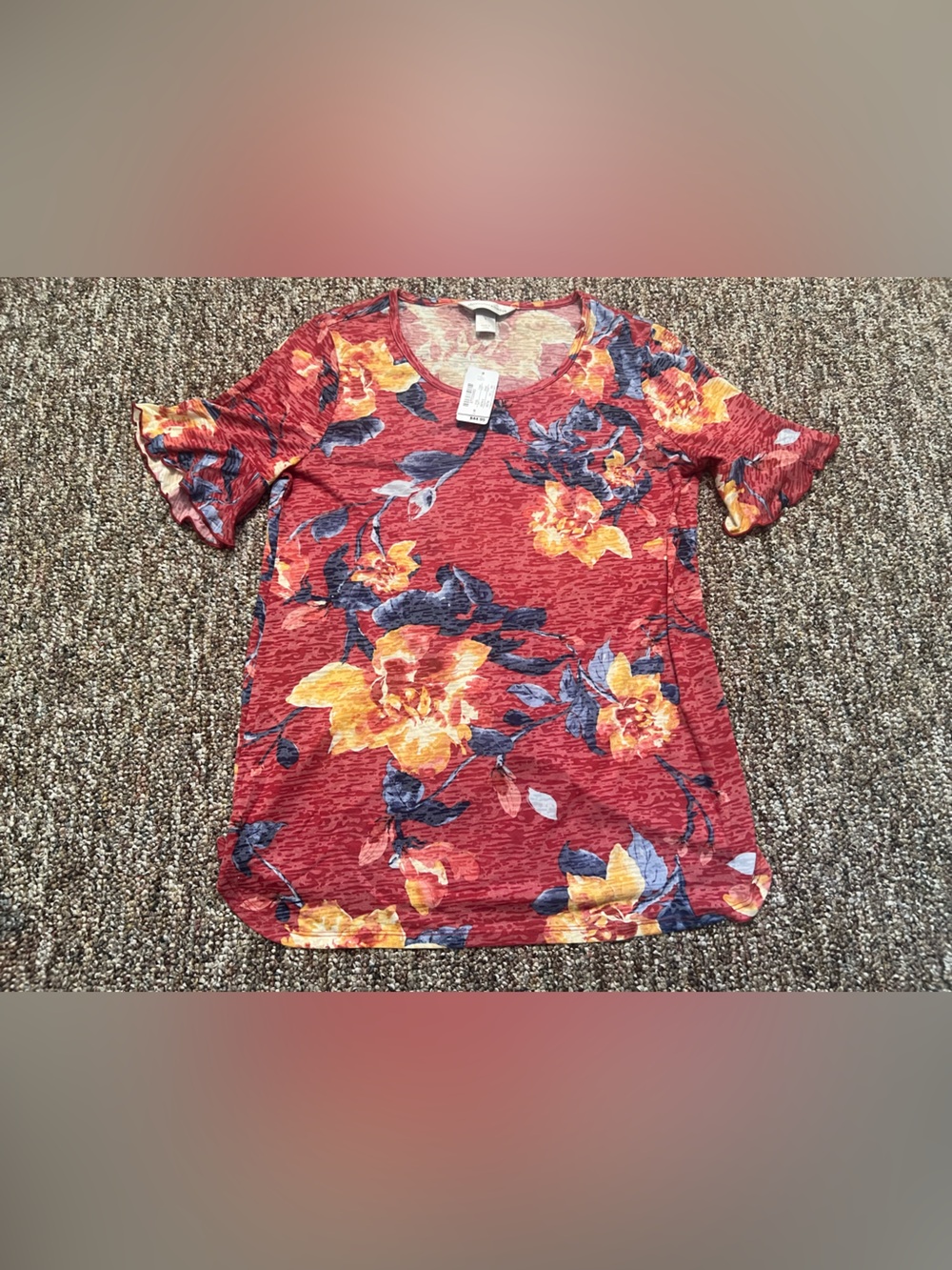 Christopher & Banks Women’s Red Floral Stretchy Comfy Lightweight Shirt S New
